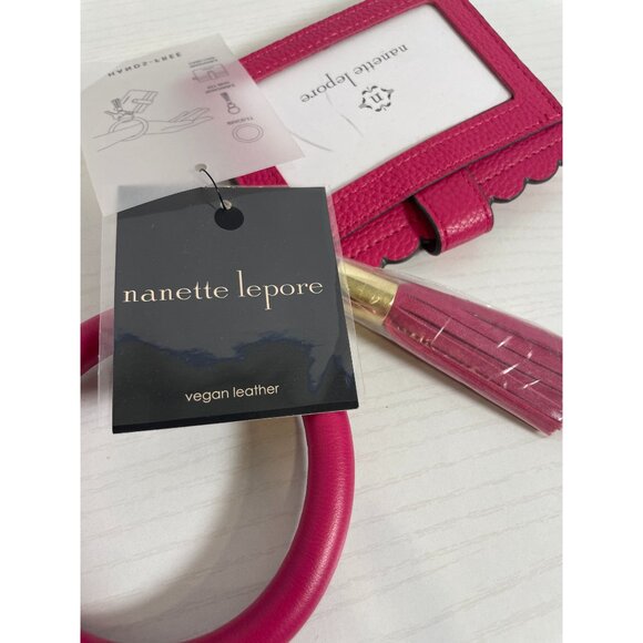 Nanette Lepore Vegan Leather Keychain Wallet Scallop Edge Trendy Fuchsia Pink - Picture 3 of 6
